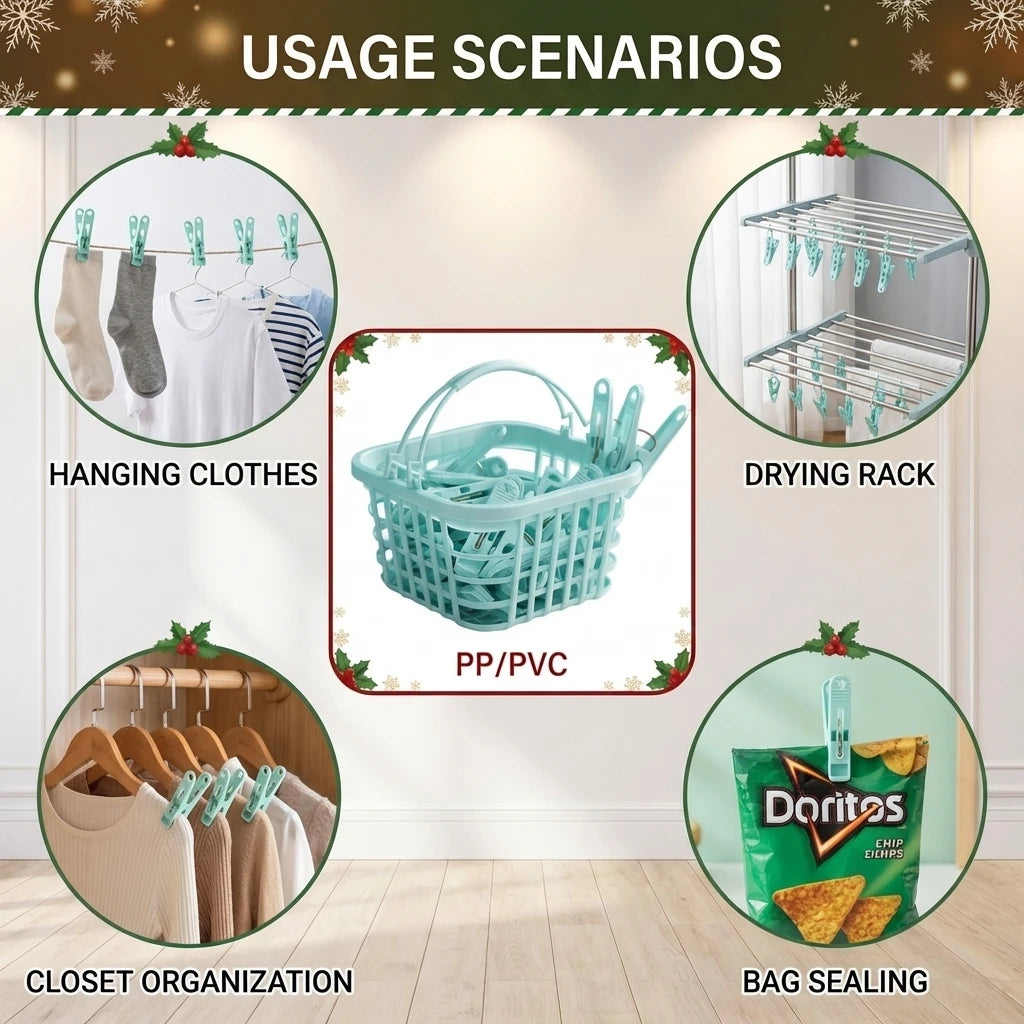 30-Pack Anti-Wind Plastic Clothes Pegs | Outdoor Camping Clips