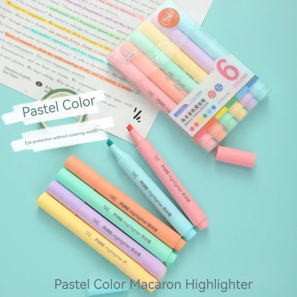 6-Pack Pastel Highlighter Pens | Macaron Colors for School & Office