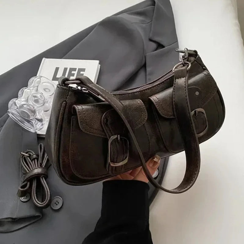 Autumn Winter New Vintage Armpit Bag for Women Stylish Trendy High Grade Texture Crescent Shoulder Bag Fashion Daily Commute Bag Peaceful Pleasures Health and Wellness Coffee-(29x12x7cm)