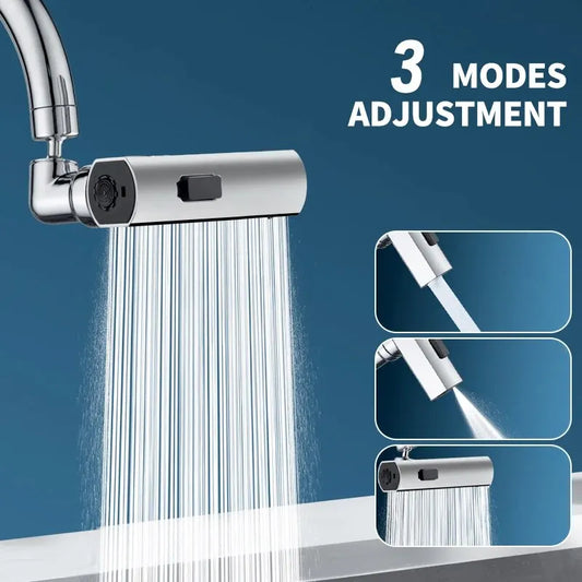 Feiyu Three Level Waterfall Universal Faucet Extension Device Vegetable Washing Splash Proof Device Rotatable Universal Jointbox Peaceful Pleasures Health and Wellness Silver M
