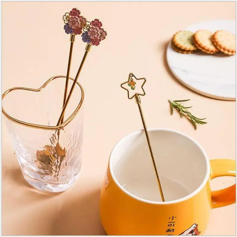 Cherry Blossom Spoon Fork Stainless Steel Coffee Kitchen Star Long