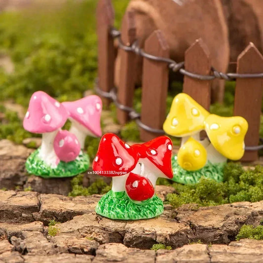1 Pcs 4 Colors Cute Mini Resin Mushrooms Fairy Garden Ornament Miniature Bonsai Plants Pots Fairy DIY Doll House Decoration Peaceful Pleasures Health and Wellness