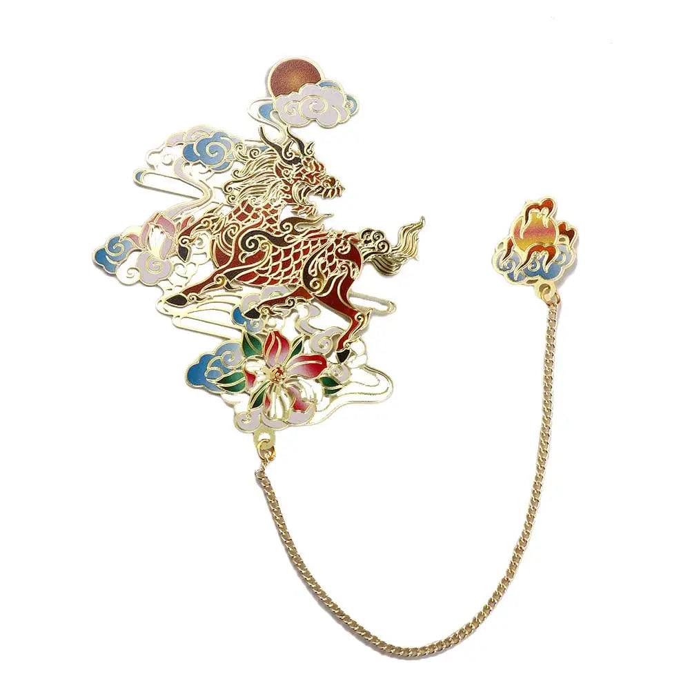 Office Page Clip Brass Animal Shape for Teachers Retro Book Clip Chinese Style Bookmark Hollow Book Mark Metal Bookmark Peaceful Pleasures Health and Wellness Kirin