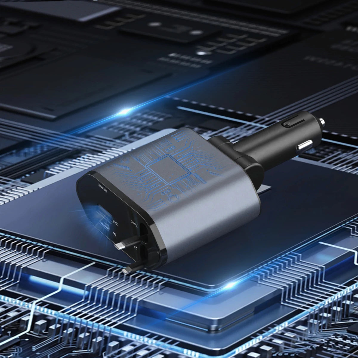 4-in-1 PD 30W Retractable Car Fast Charger | USB-C Lightning