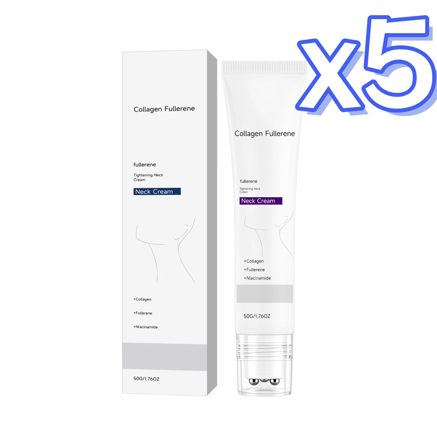 Collagen Neck Cream Reduce Neck Wrinkles Fine Lines Firming Lifting Neck Eliminate Double Chin Skincare Neck Lines Protein Cream Peaceful Pleasures Health and Wellness 50g Boxed x 5pcs