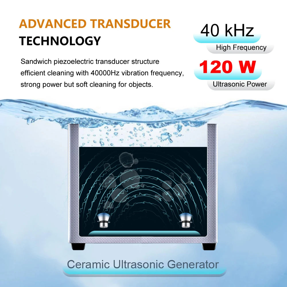 HOMEFISH 2L Ultrasonic Cleaner 120W | Heater, Timer, Digital Display Ultrasonic Cleaner Peaceful Pleasures Health and Wellness