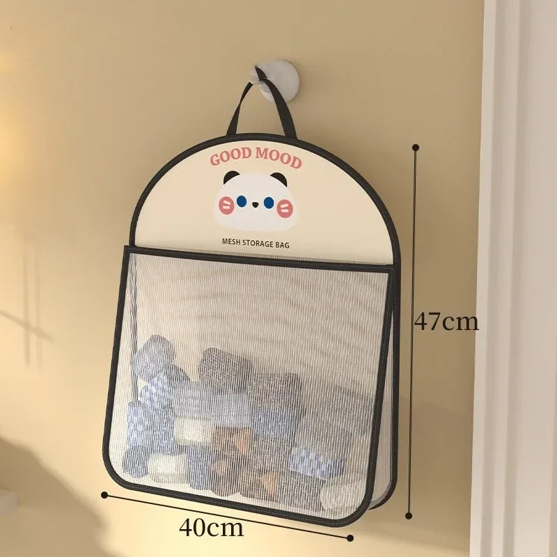Large Capacity Cartoon Wall mounted sundry Mesh Bag Portable Toy Clothes sock collating Organizer Net Bathroom Storage Mesh Bag Peaceful Pleasures Health and Wellness monolayer