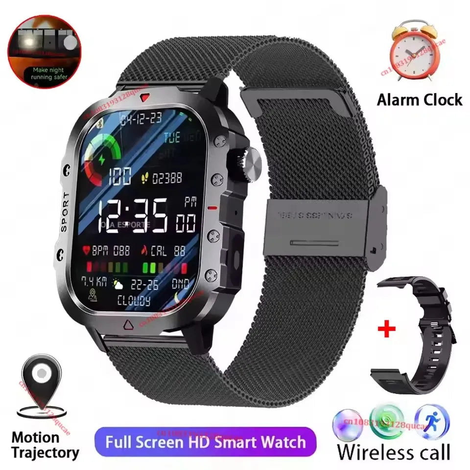 2026 New Military Outdoor Smart Watch Men's GPS Flashlight Bluetooth Call 2.01" AMOLED Screen 3ATM Waterproof Sports Smartwatch Peaceful Pleasures Health and Wellness Bk22Milan Smartwatch