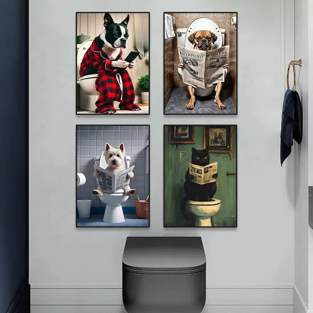 Funny Animal Toilet Canvas Wall Art | Bathroom Décor Poster