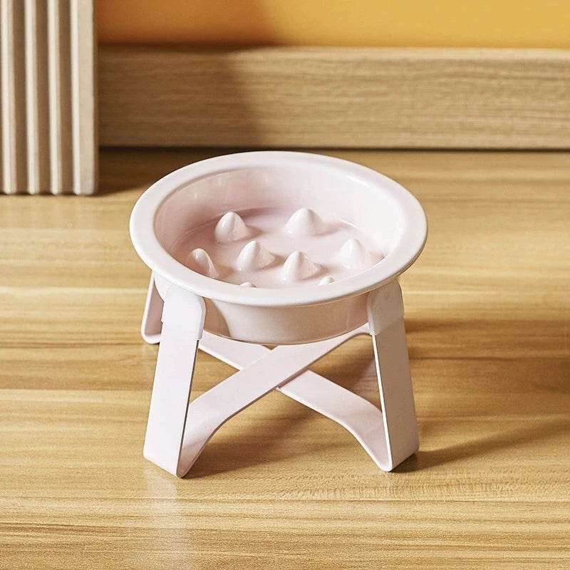 Ceramic Slow Feeder Cat Bowl with Elevated Iron Stand Elevated Cat Bowl Peaceful Pleasures Health and Wellness Pink