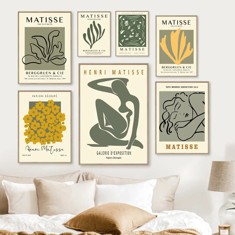 Sage Green Matisse Abstract Flower Canvas Wall Art Print