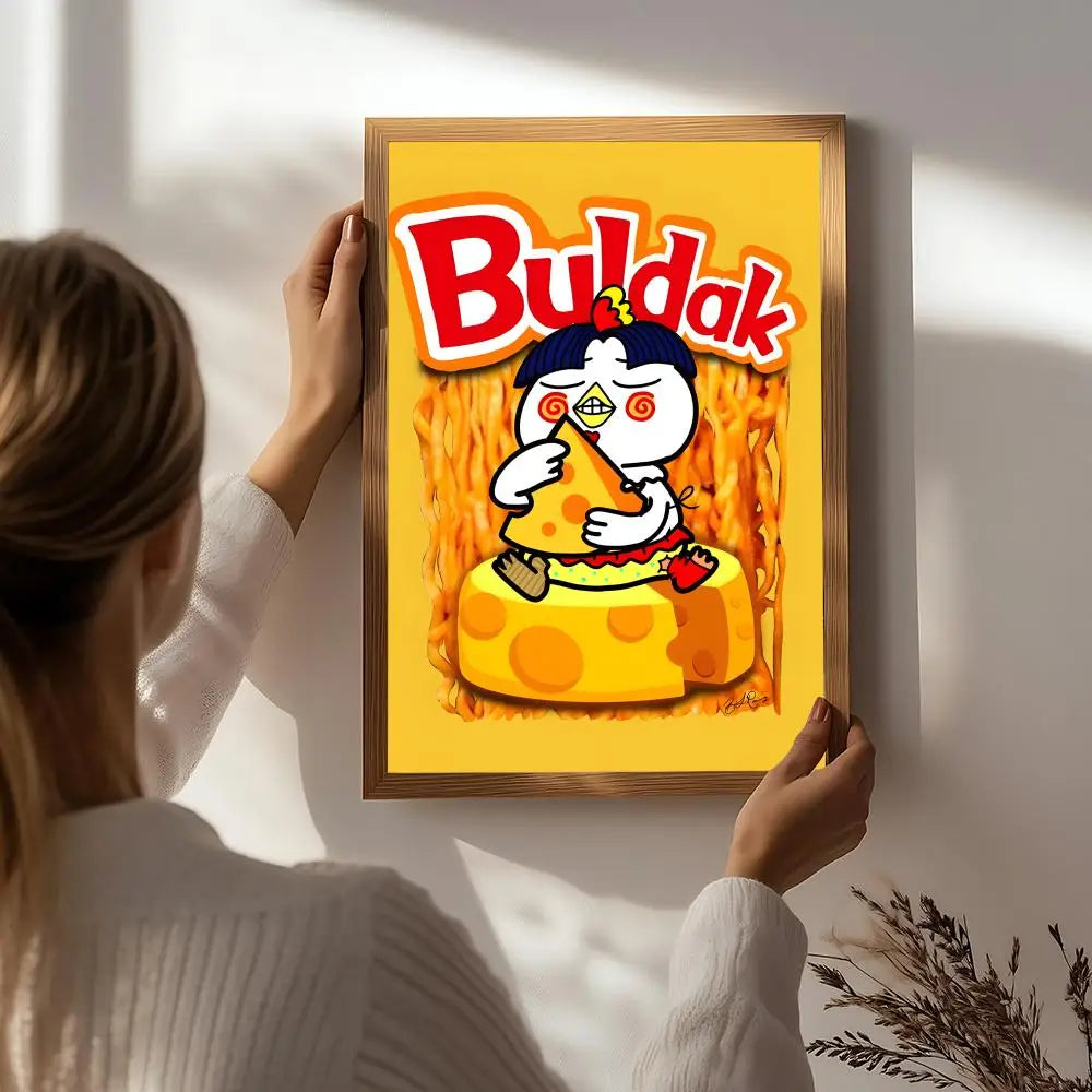 Food S-Samyang Buldak Ramen Poster HD Self Adhesive Waterproof Wall Art Ideal for Home Office Dorm Bedroom Great Gift Peaceful Pleasures Health and Wellness White7 21X30cmNoframe