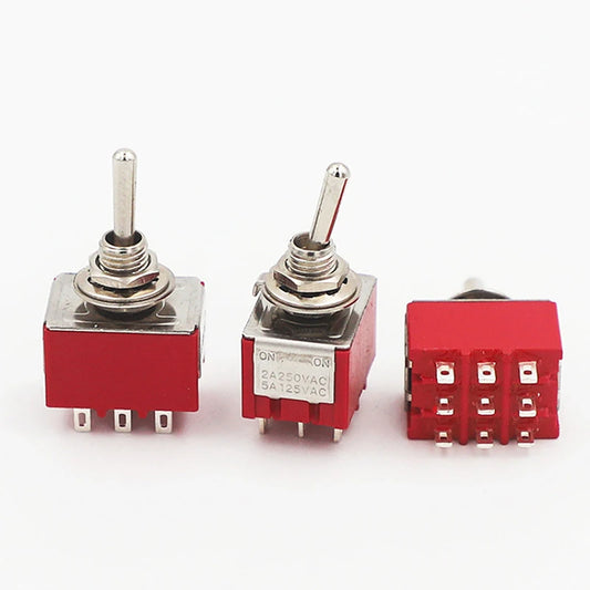 1PC 5A/125V-2A/250V AC MTS-402 Push Button Switch 9Pin Toggle Switches Red 2/3 Position ON-ON DPDT Mini Toggle Switches Peaceful Pleasures Health and Wellness