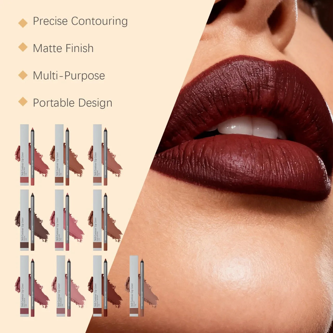 Matte Lip Liner Pencil – Multi-Color Waterproof Long-Lasting