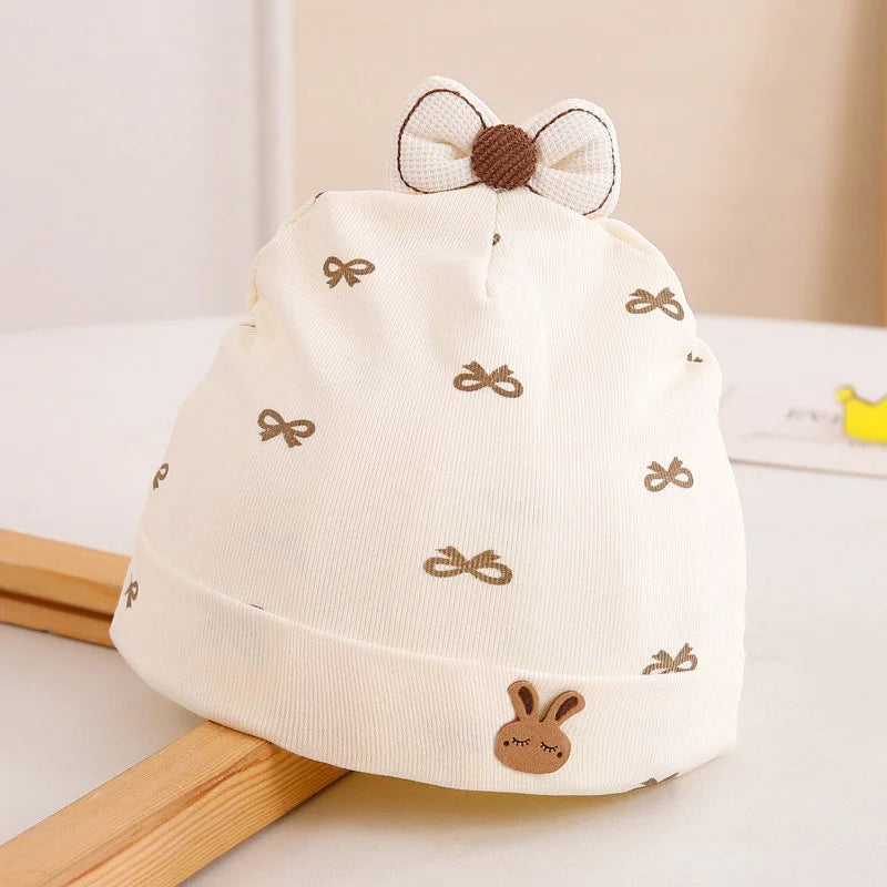 Newborn Baby Beanie | Red Bow Cherry Print Soft Cotton Cap 0-6M