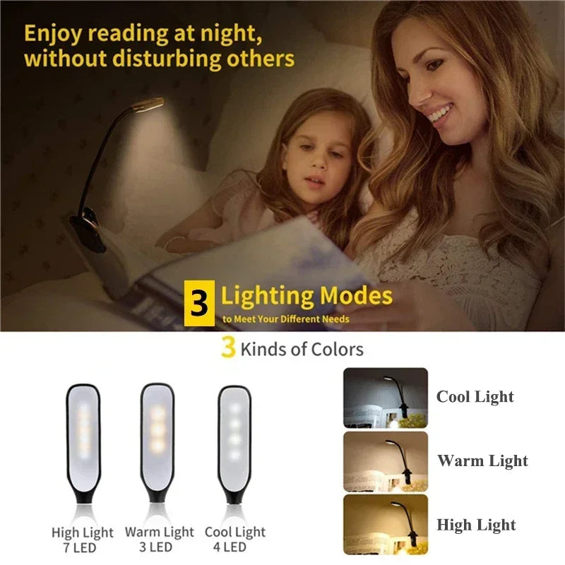 Rechargeable Clip-On LED Book Light | 7 LEDs, 3 Modes