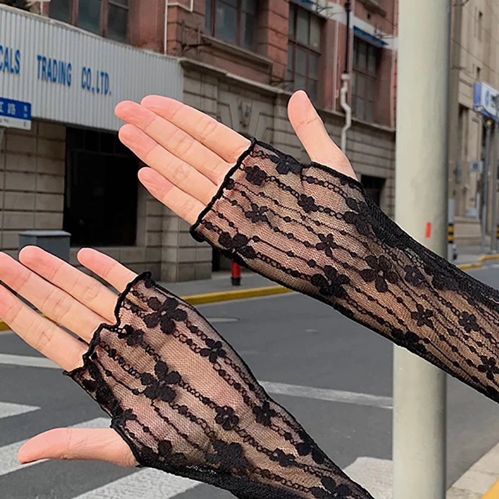 Summer Sunscreen Shade Sleeves Women Lace UV Thin Breathable Oversleeves Outdoor Cycling Driving Fingerless Sleeves Peaceful Pleasures Health and Wellness