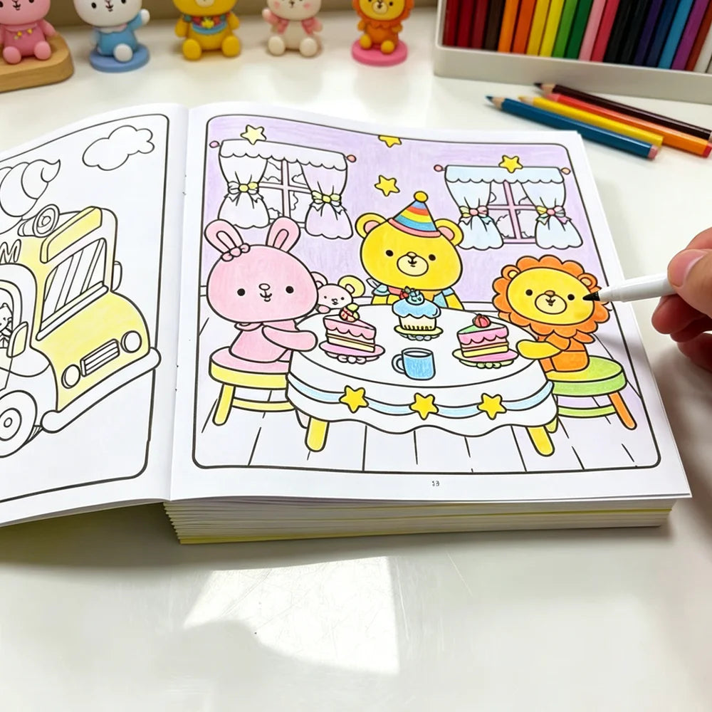 Cozy Friends Cute Animal Coloring Book 24 Pages Comfy Beach Scene Art
