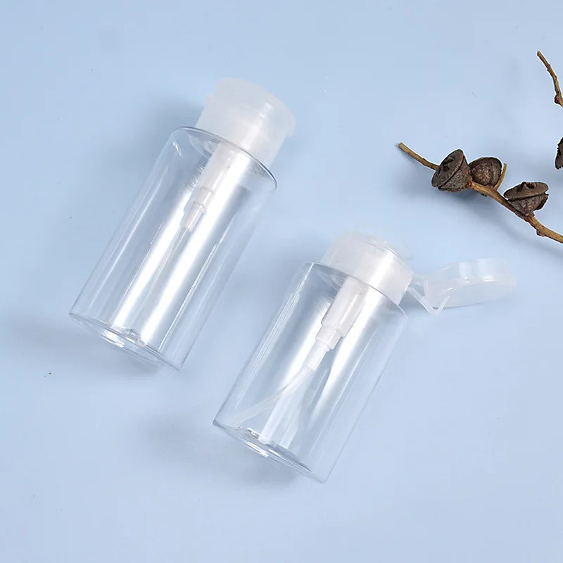 Refillable Press Pump Bottles 100/150/180ml | Nail & Makeup Refillable Pump Bottle Peaceful Pleasures Health and Wellness Clear 100ml