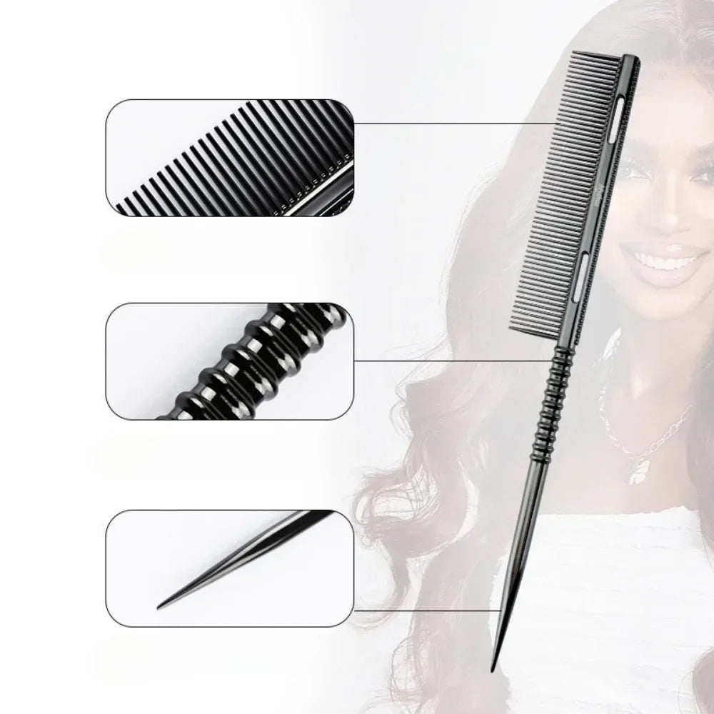 Aluminium Rat Tail Fine Tooth Comb | Barber Salon Styling
