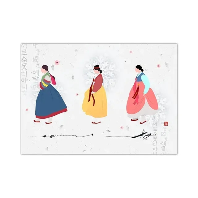 Korean Hanbok Traditional Canvas Wall Art | Vintage Asian Poster