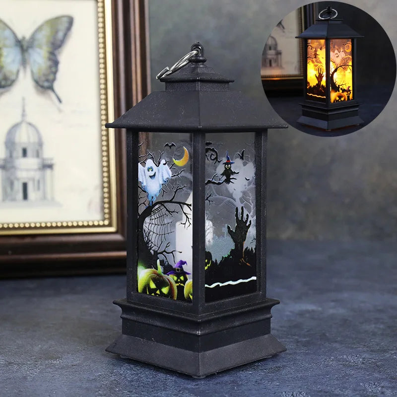 Halloween Pumpkin Castle Decorative Lamp Simulated Flame LED Light Small Hand Lantern For Holiday Outdoor Bar Garden Decoration Peaceful Pleasures Health and Wellness New Ghost Hand S Other