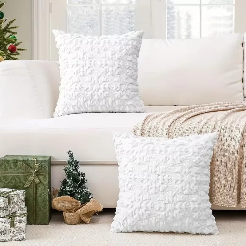 3D Embroidered Christmas Pillow Cover 18" | Snowflake & Snowman