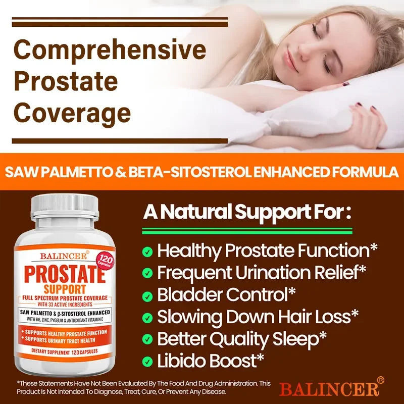Beta-Sitosterol Saw Palmetto Capsules for Men's Prostate Health Vitamins Supports Hair Growth Men's Health Urinary Tract Health Peaceful Pleasures Health and Wellness
