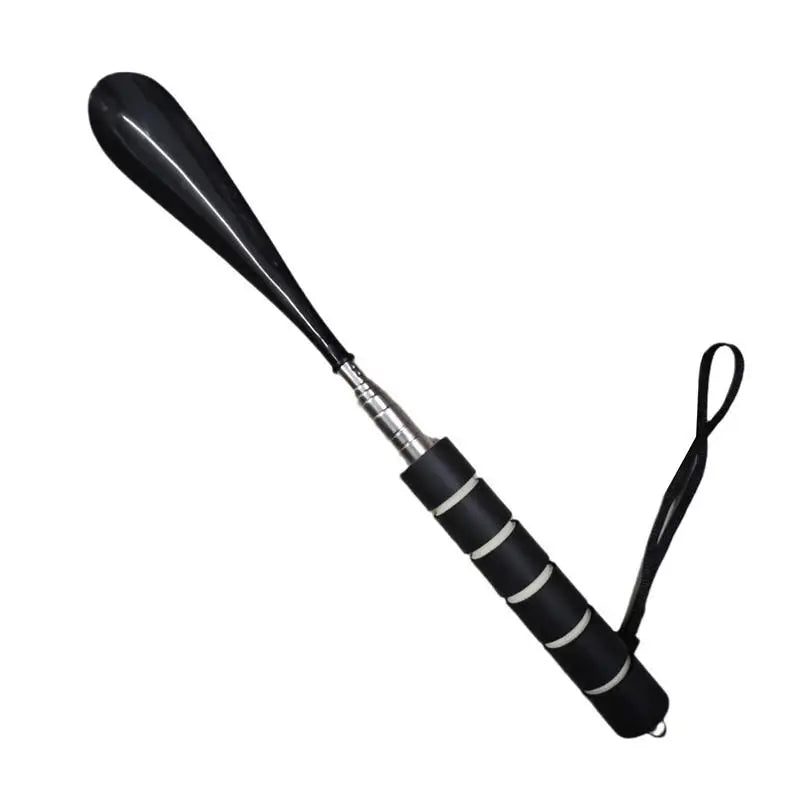 Portable Retractable Shoe Horn Stainless Steel Telescopic Shoe Puller for Travel Compact Extendable Handle for Easy Use Peaceful Pleasures Health and Wellness 2pcs black
