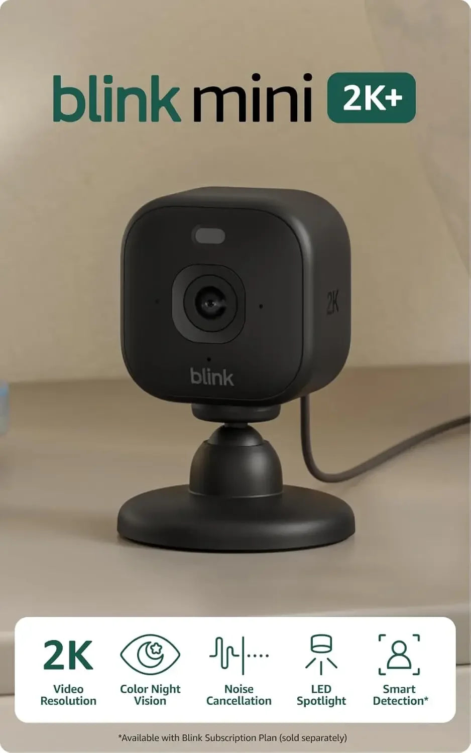 2K Plug-in Security Camera with Color Night Vision, Motion Detection, Enhanced Audio - Indoor/Outdoor Use Peaceful Pleasures Health and Wellness United States