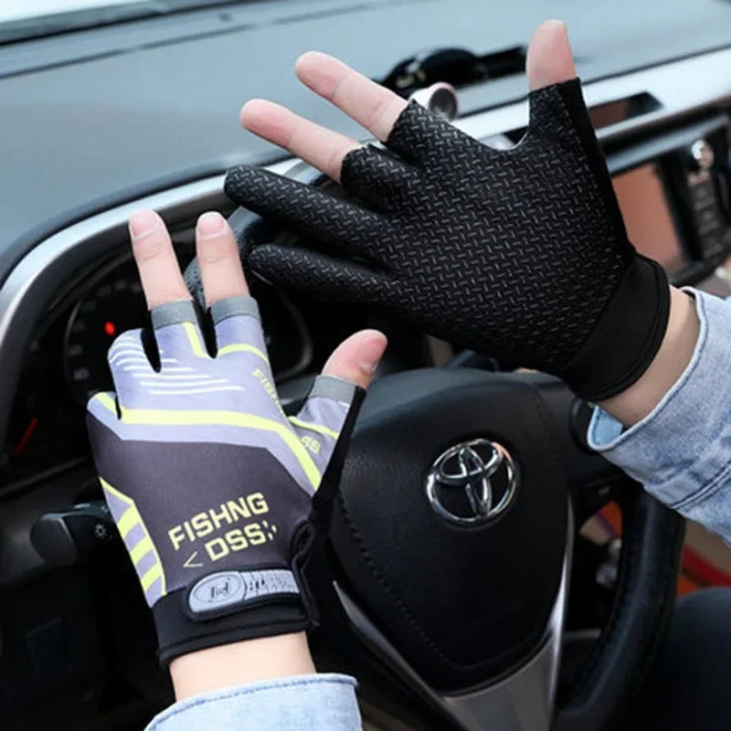 Fishing Cycling Gloves Men Summer Three Finger Cut Gloves for Fishing Sun Protection Male Anti-Slip Drive Breathable Thin Gloves Peaceful Pleasures Health and Wellness