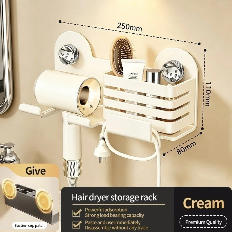 No-Drill Suction Cup Hair Dryer Holder | Bathroom Wall Hanger