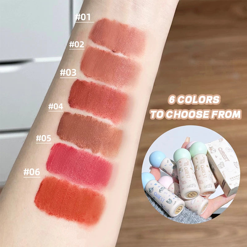 QIBEST Cute Velvet Matte Lip Mud Waterproof Non-stick Lip Stain Long Lasting Highly Pigmented Lipstick Tint Korean Cosmetics Peaceful Pleasures Health and Wellness