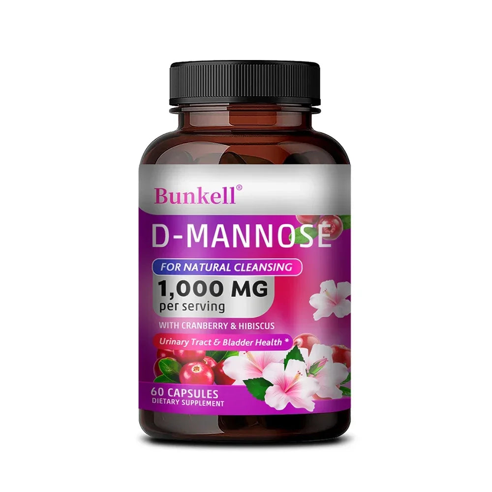 D-Mannose 1000mg Capsules - Cranberry, Hibiscus, Urinary Tract Health, Bladder Support, UTI Defense, Natural Cleansing & Detox Peaceful Pleasures Health and Wellness 60 count-1 bottle