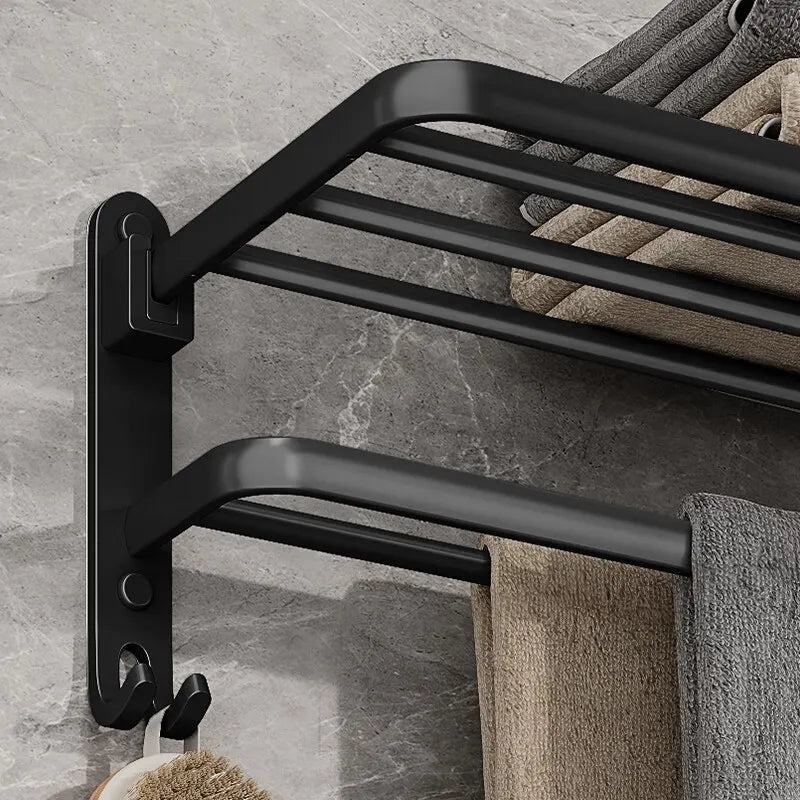 Matte Black 50CM Folding Towel Rack | Double Bar Wall Mount