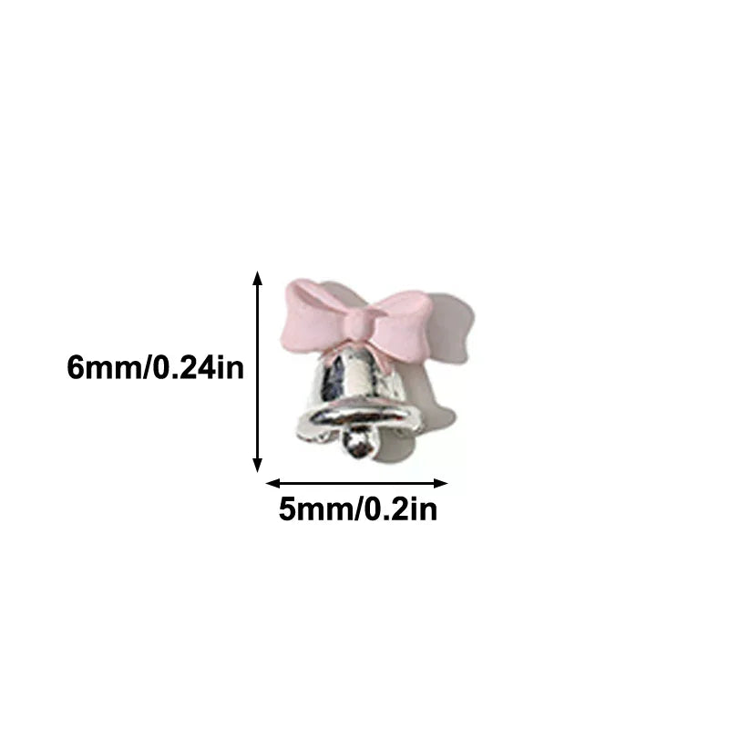 5Pcs Christmas Alloy Nail Accessories Mini Colored Bow Bell Rhinestones Jewelry Nail Art Charms Decorations 3D Flat Back Parts Peaceful Pleasures Health and Wellness