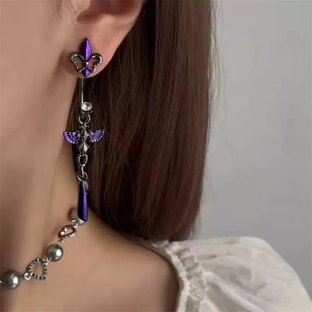 Purple Iris Pendant Earrings High End Niche Design Minimalist Temperament Fairy Style Ear Studs for Women's Exquisite Versatile Peaceful Pleasures Health and Wellness