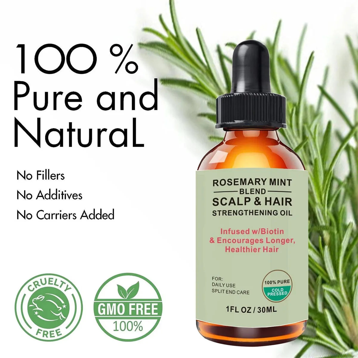 Rosemary Mint Hair Growth Oil Preventing Hair Dryness Split Moisturizing Gentle Nourishing Soft Glossy Organics Hair Care Oil Peaceful Pleasures Health and Wellness
