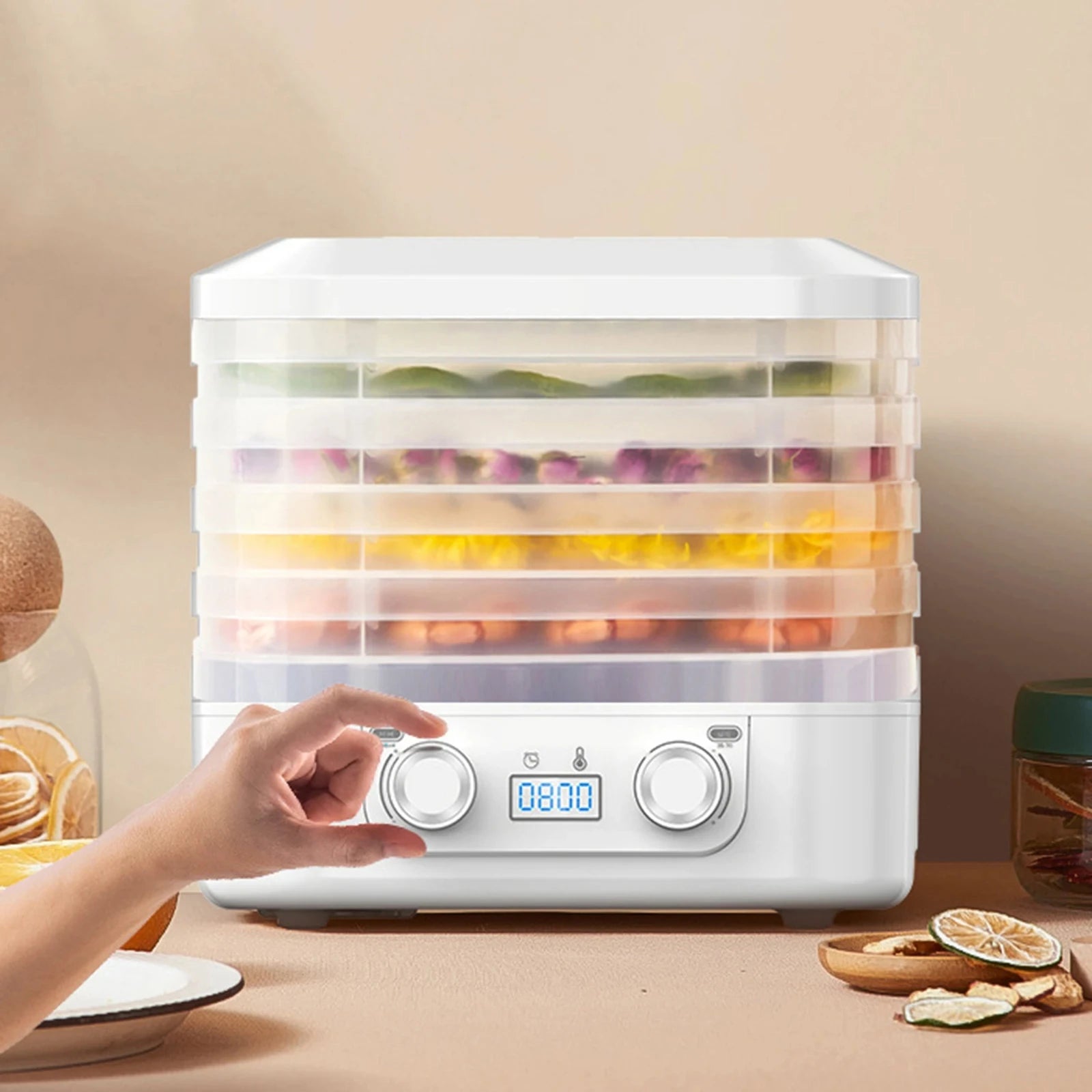 48Hours Long Lasting Thermostatic Fruit Drying Device 5 Layers Food Dehydrator Snack Herb Desiccator Temperature Adjustable Peaceful Pleasures Health and Wellness