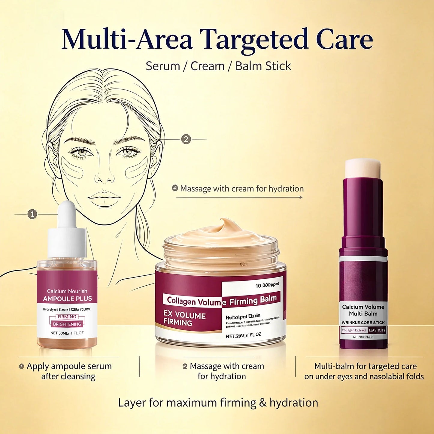 Korean Calcium Collagen Moisturizer, Balm & Firming Essence Set