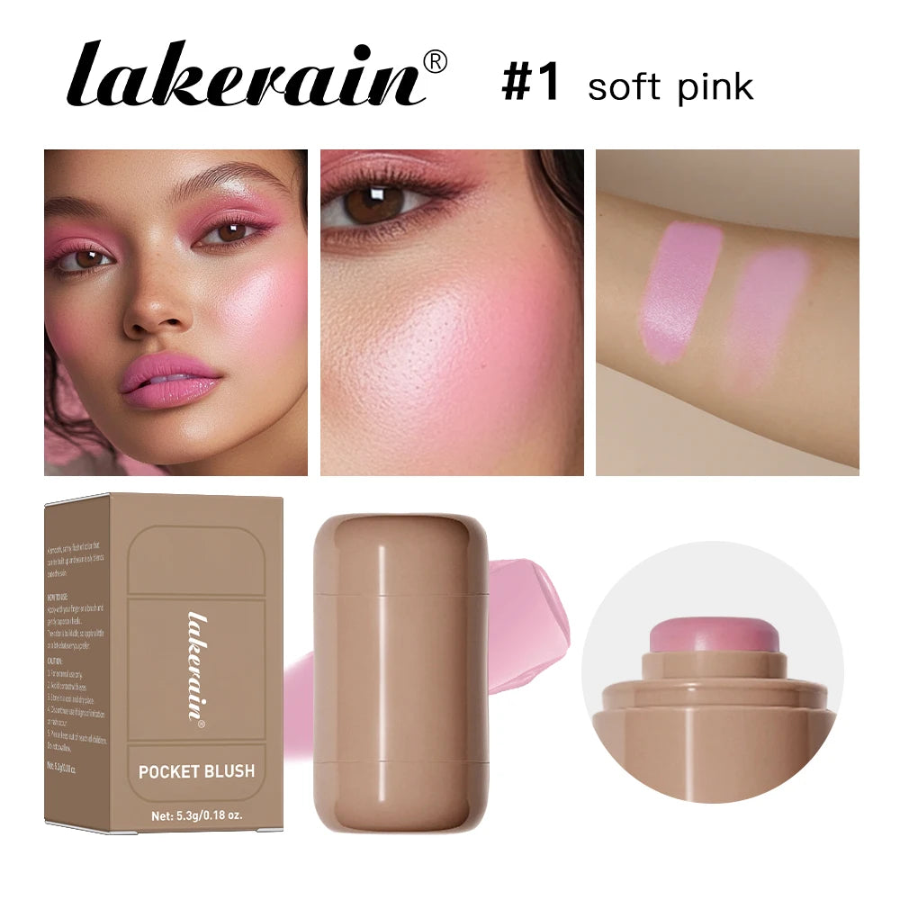 Lakerain 3in1 Cheek Lip Tinted Moistured Blush Stick Waterproof Easy Color Rouge Silky Smooth Blusher Cream Matte Contour Makeup Peaceful Pleasures Health and Wellness 1