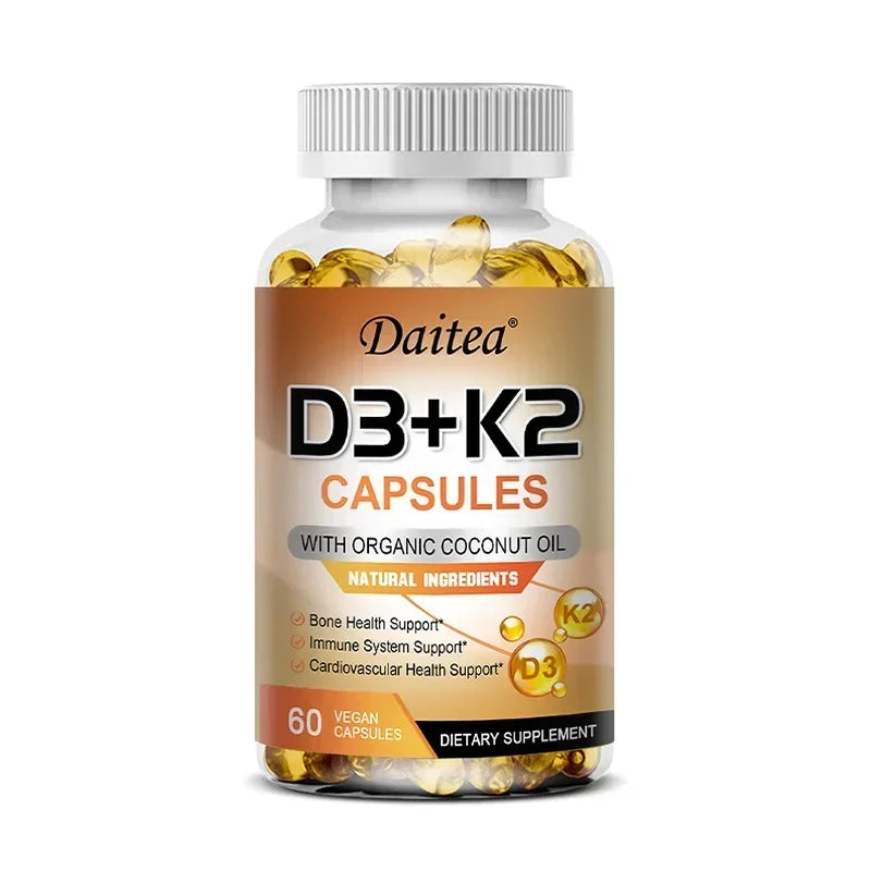 Vegan Vitamin D3 K2 Capsules - Organic Coconut Oil - Daily Supplement for a Healthy Immune System & Bones Gluten & Soy Free Peaceful Pleasures Health and Wellness 60 count-1bottle