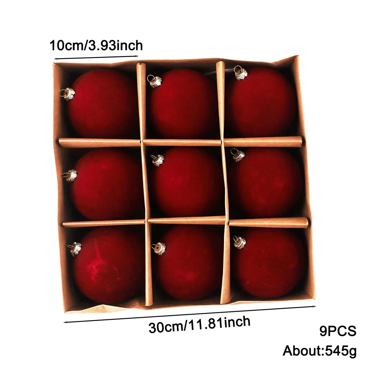 9-Pack Velvet Christmas Ball Ornaments 10cm – Xmas Tree Decor