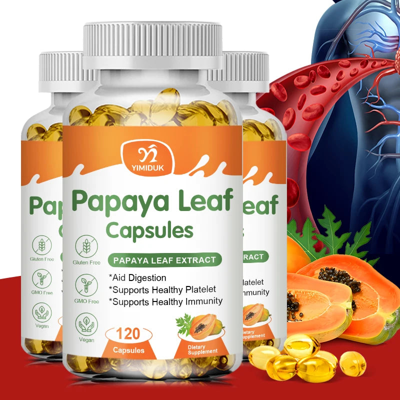 Yimiduk Organic Papaya Leaf Extract Capsules, Support Platelets, Liver Detox & Anti-Inflammatory Benefits, General Well-being Peaceful Pleasures Health and Wellness