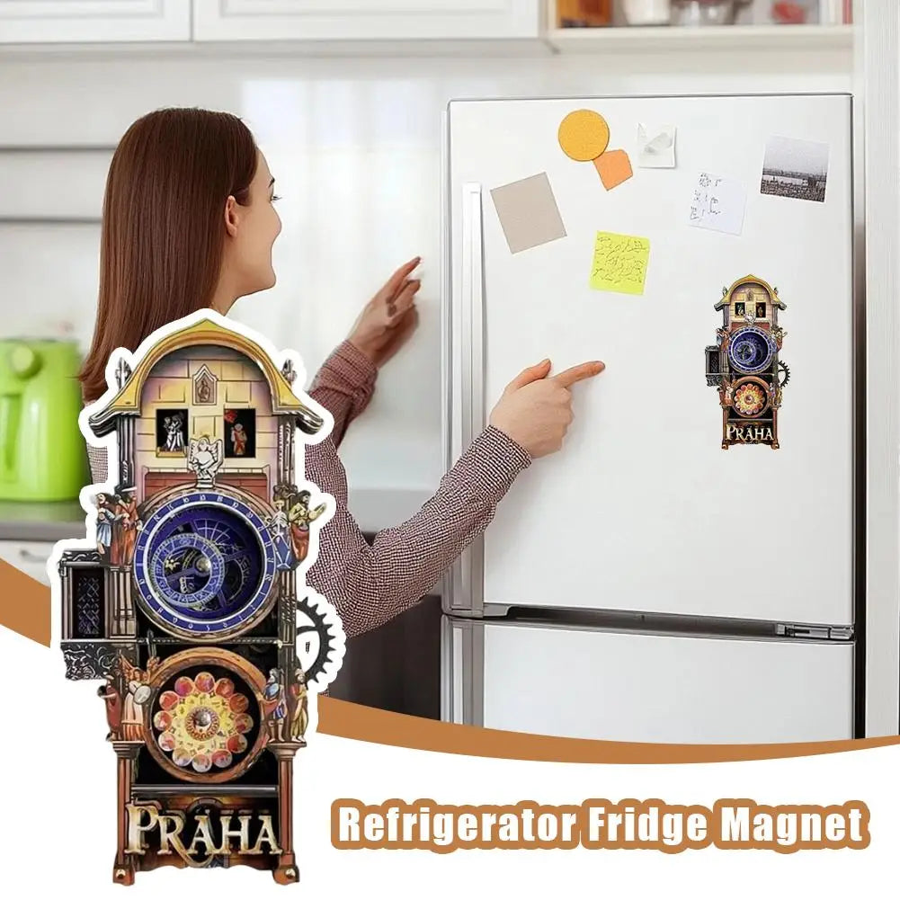 Prague Astronomical Clock Wooden Fridge Magnet | Travel Souvenir