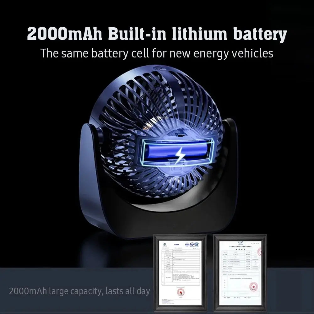 2000mAh Rechargeable Portable Desktop Fan – 360° 3-Speed