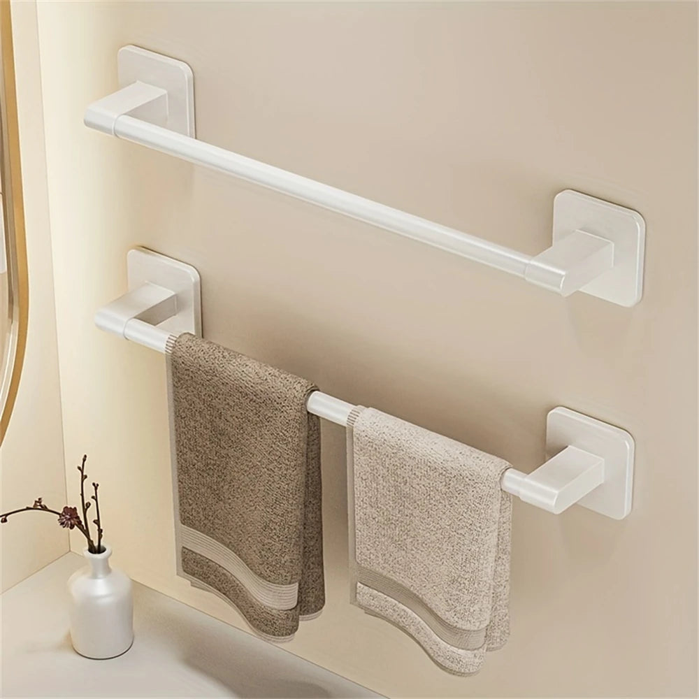 White No-Drill Wall-Mounted Towel Bar – Aluminum Rack 40–60cm