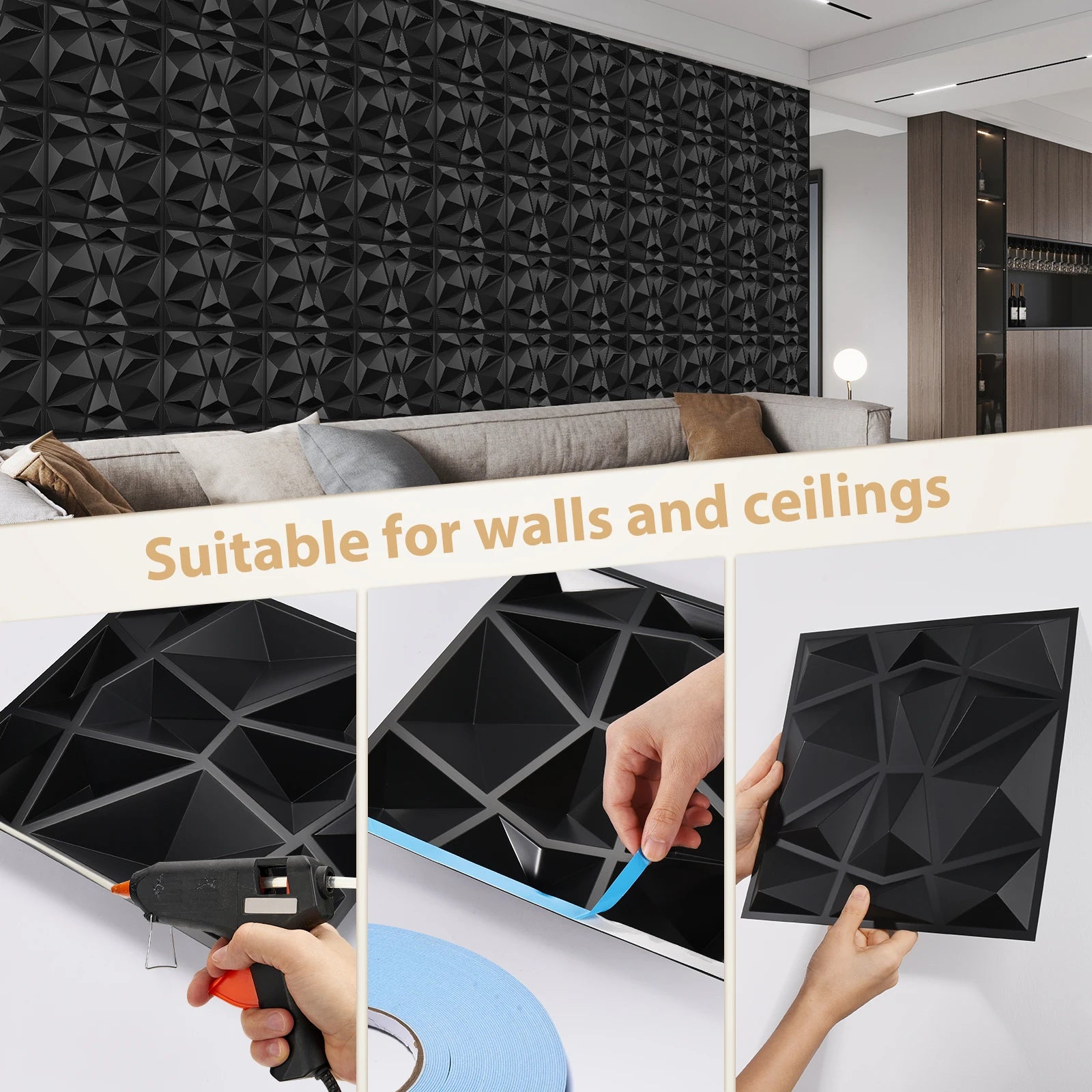 (pack of 12)Decorative 3D wall panel with diamond design, 30.48 cm x 30.48 cm Peaceful Pleasures Health and Wellness