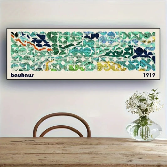 Bauhaus-Inspired Colorful Abstract Geometric Canvas Art Print Frameless, Large Horizontal Poster for Modern Home Decor Wall Art Peaceful Pleasures Health and Wellness