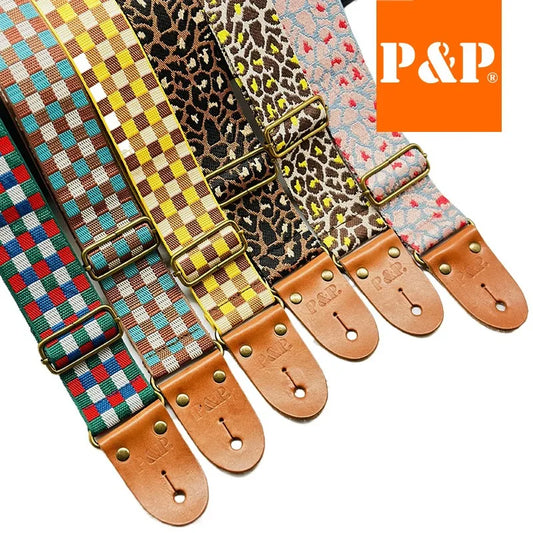 PP Guitar Strap Praise Jacquard Plaid Leopard Print Wholesale Folk Peaceful Pleasures Health and Wellness